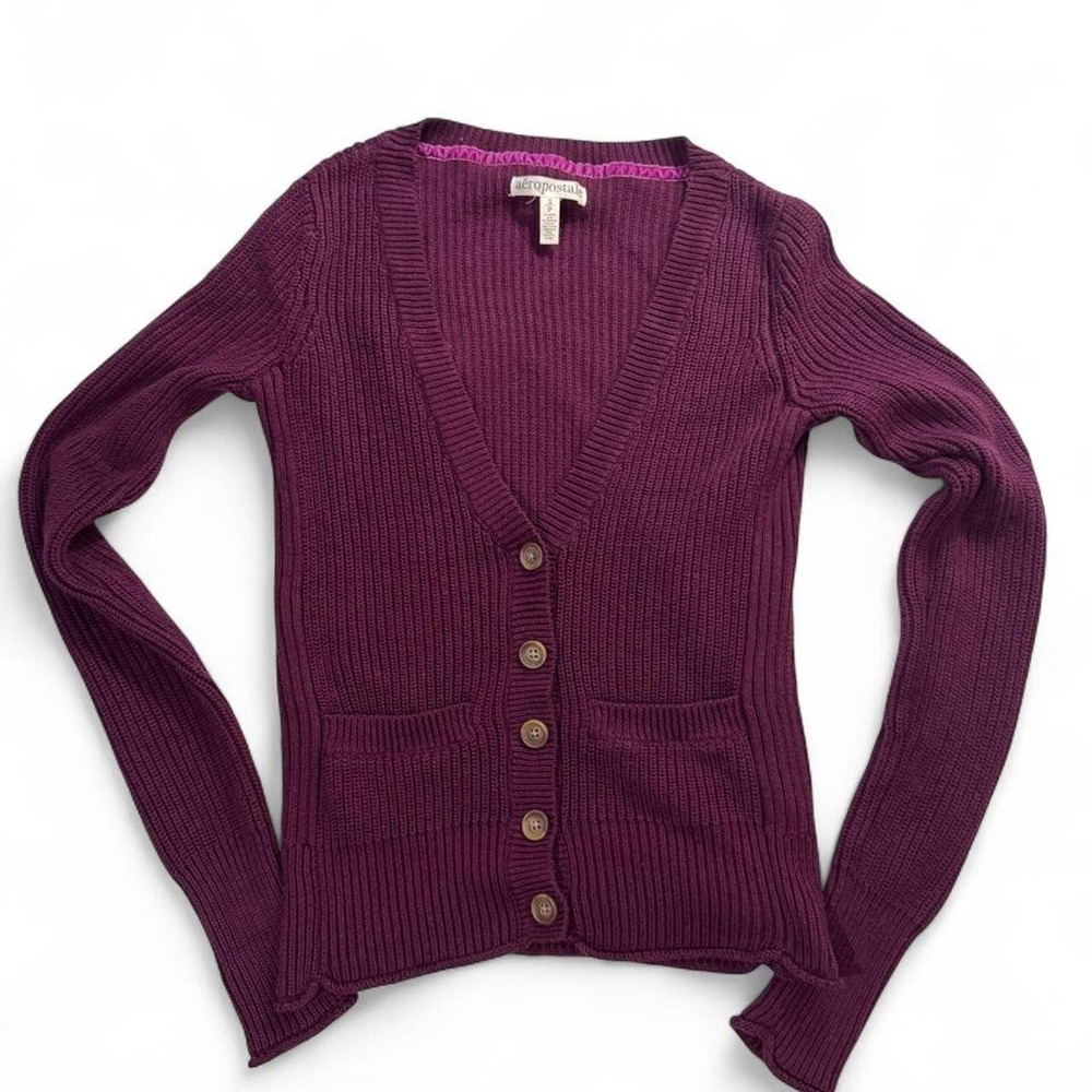 Vintage Aeropostale Plum Ribbed Cardigan Y2K Rory Gilmore Fall Academia Sweater